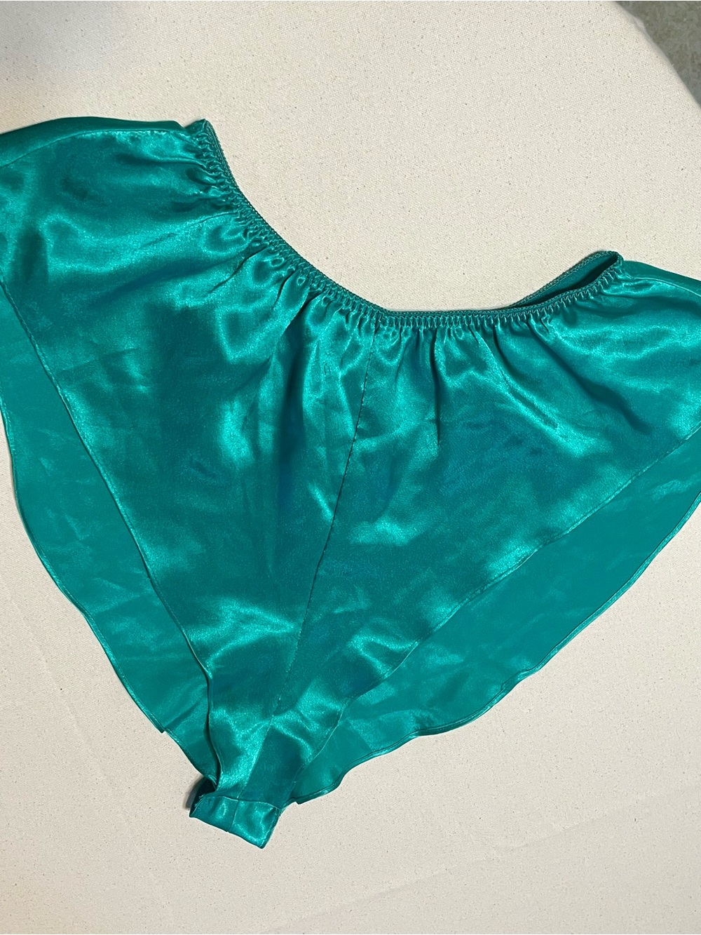 Vintage Victoria's Secret Satin Panties S Green High Waisted Ruffled Gold Label